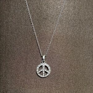 VGUC Preloved Silver Tone & Crystals Peace Pendant Necklace!